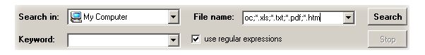 Put  *.XLS  mask in "File Name" field. You will tell FSA to search only for XLS files.
